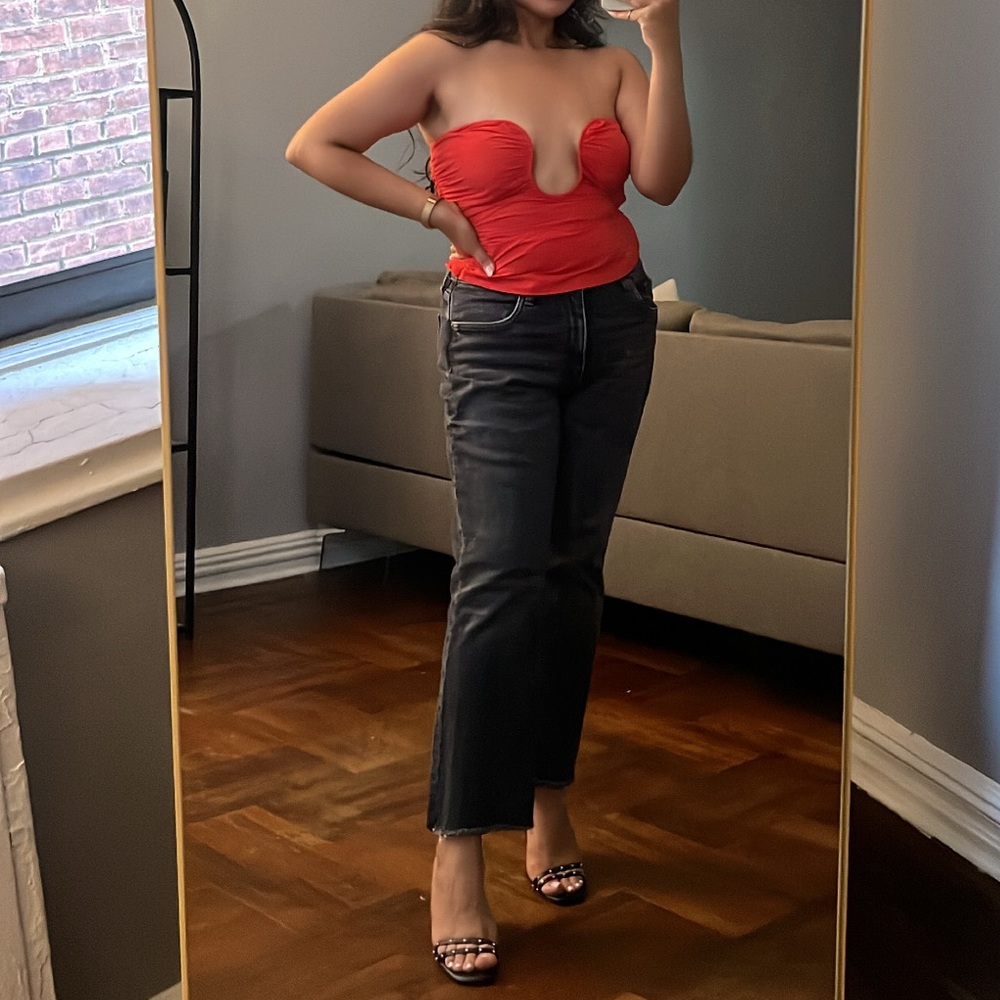 ASOS DESIGN ruched corset with curved neckline in red